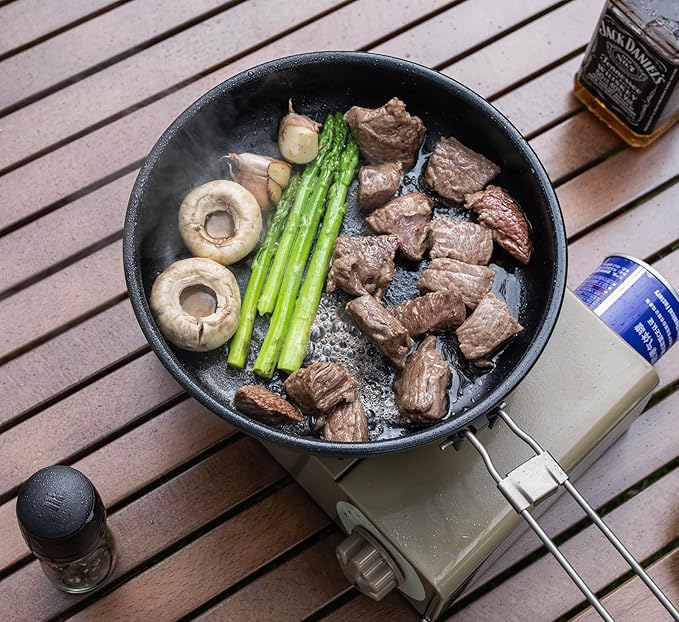 Boundless Voyage Titanium Non-Stick Frying Pan Outdoor Camping Skillet with Folding Handle Lightweight Campfire Cookware