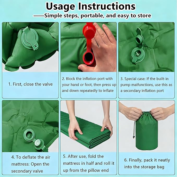 SNZ Camping Sleeping Pad, Ultralight Camping Mat with Pillow, Built-in Foot Pump Inflatable Sleeping Pads Compact for Backpacking, Tent, Travel, Outdoor Activities (Double)
