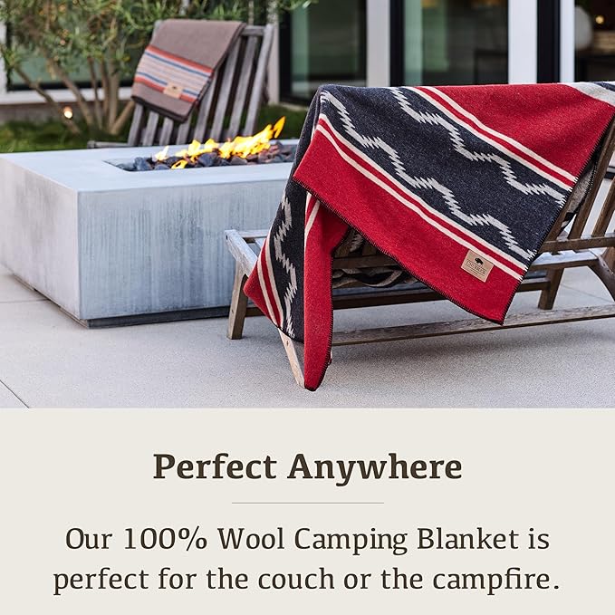 Chubbuck 100% Wool Blanket Camping (60" x 84") - Large Warm Blanket for Camping, Emergency, Outdoor Concerts and Home Use - Reversible, Fire Retardant, Soft and Warm Blankets for Winter (Navigator)