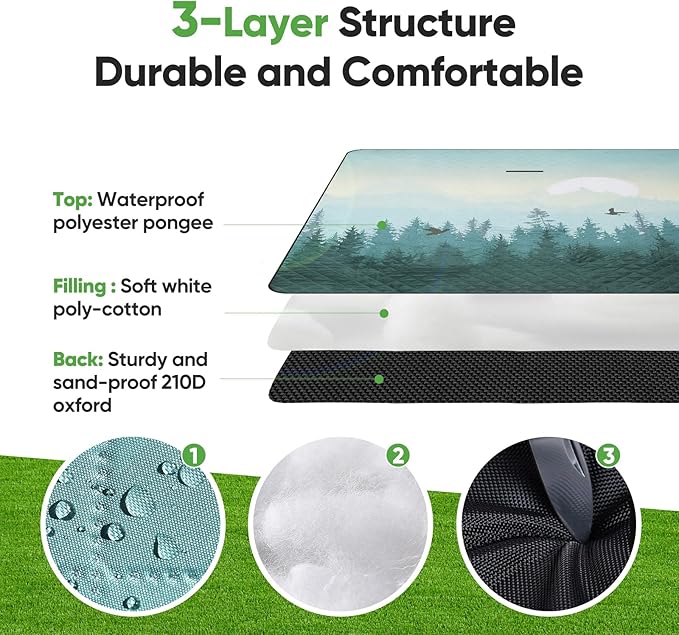 Picnic Blanket Waterproof Extra Large 79”x79” 210D Oxford Outdoor Blanket for Grass Portable Sand Proof Beach Blanket for 6-8 Adults, Morning Forest