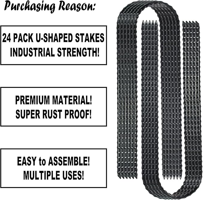 10-Inch Trampoline Stakes Heavy Duty U Shaped Rebar Ground Stakes Ground Anchors for Sporting Goods Security, House Construction (24)