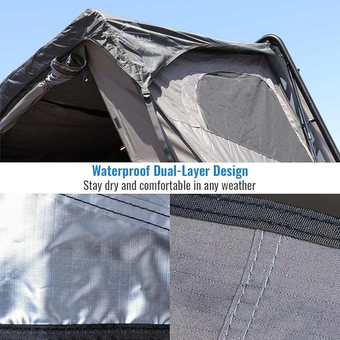 Syneticusa Aluminum Hard Shell Rooftop Truck SUV Jeep Van Tent Fits 2 Person for Overlanding Camping RTT LED Strip Light with Crossbars Cargo Carrier Easy Open