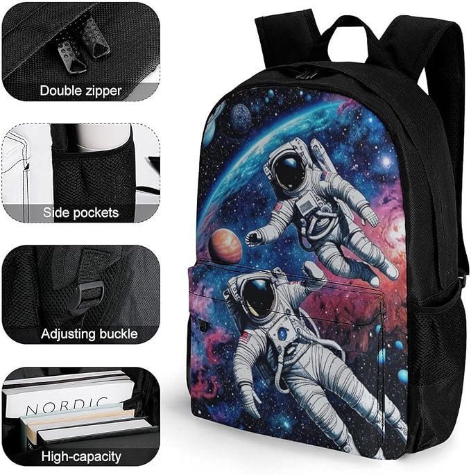 Supdreamc Daypack Anti-Theft Multipurpose Large Capacity Shoulder Bag, Astronaut Space Art Travel Hiking Camping Rucksack With Smooth Zippers