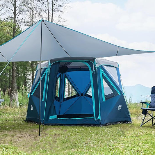 TIMBER RIDGE 4/6/8 Person Instant Pop Up Cabin Tent, Easy 60 Second Setup, Weather Resistant Camping Family Hub Tent with Rain Fly and Carry Bag for Outdoor Camping & Overlanding