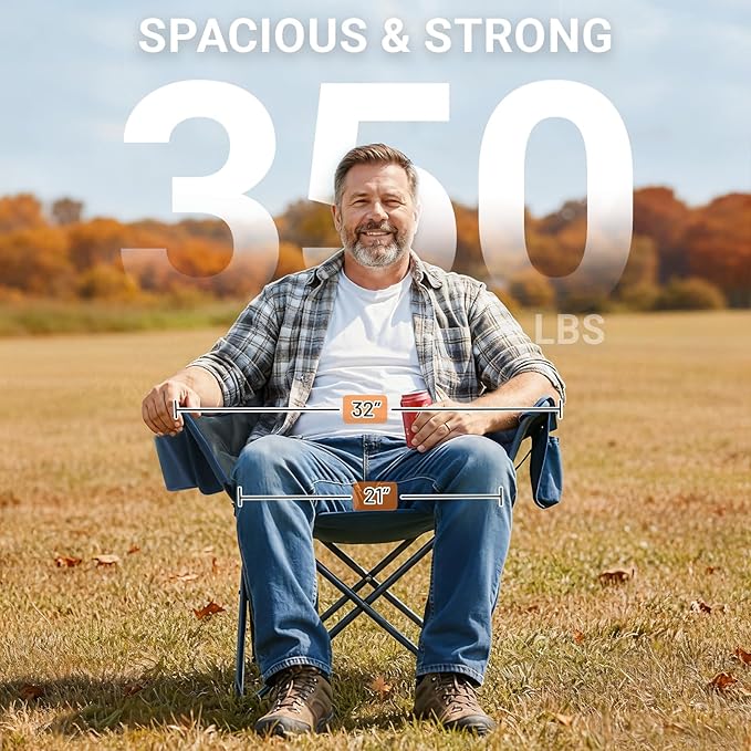 PORTAL 32In Extra Wide Camping Chair for Adults, Oversized Folding Chair with Cup Holder & Carry Bag, Heavy-Duty Outdoor Chair Supports 350 lbs, Portable for Camping, Lawn, Patio
