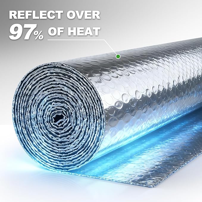 Bubble Reflective Window Insulation, 36" W x 10 Ft L, Silver Aluminum, Energy Saving, Temperature Protection, Soundproofing, Privacy