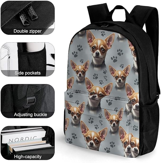 Rucksacks Multipurpose Anti-Theft Big Capacity Bookbag, Funny Chihuahua Dog Art Travel Hiking Camping Rucksack With Padded Straps