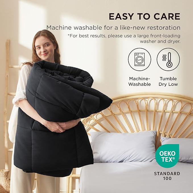Bedsure Comforter Duvet Insert - Quilted Comforters Full Size, All Season Duvet, GentleSoft Down Alternative Bedding, with 8 Tabs, Gifts for Women/Men, Black, Full 86 x 82 Inches