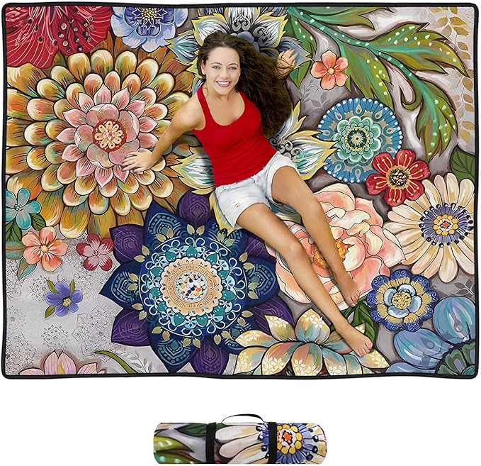 Waterproof Picnic Blankets Foldable & Portable 60''x80'' Boho Picnic Mat for Outdoors, Large Washable Picnic Blanket for Travel Camping Beach, Park Grass Picnic Blanket Accessories for Adults