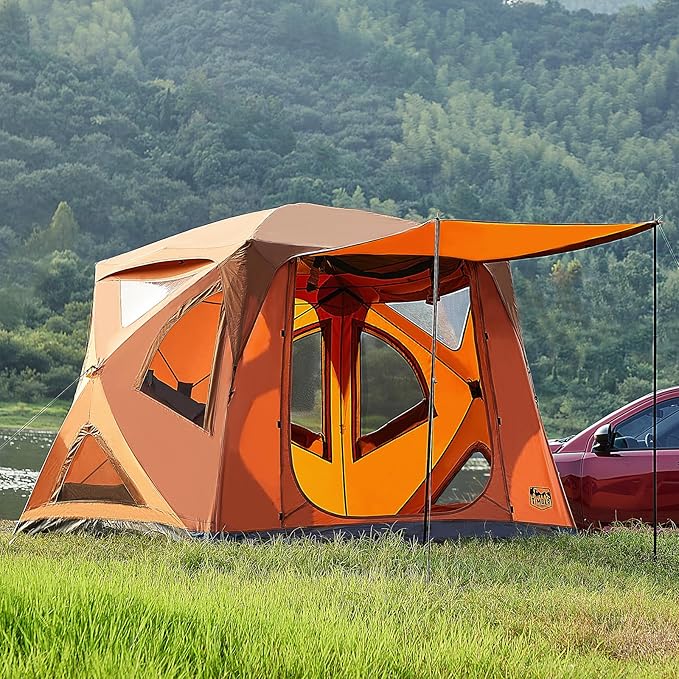 TIMBER RIDGE Instant Pop-Up Weather Resistant Camping Hub Tent, Easy 60 Second Set-Up, Portable 4 Person Tents for Outdoor, Camping, Picnicking, Orange