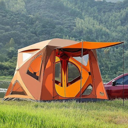 TIMBER RIDGE Instant Pop-Up Weather Resistant Camping Hub Tent, Easy 60 Second Set-Up, Portable 4 Person Tents for Outdoor, Camping, Picnicking, Orange