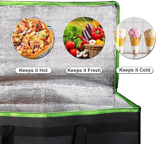 XXXL-Large Insulated Grocery Shopping Bags, Green, Reusable Bag,Thermal Zipper,Collapsible,Tote,Cooler,Food Transport hot and Cold,Camping,Recycled Material delivery Groceries