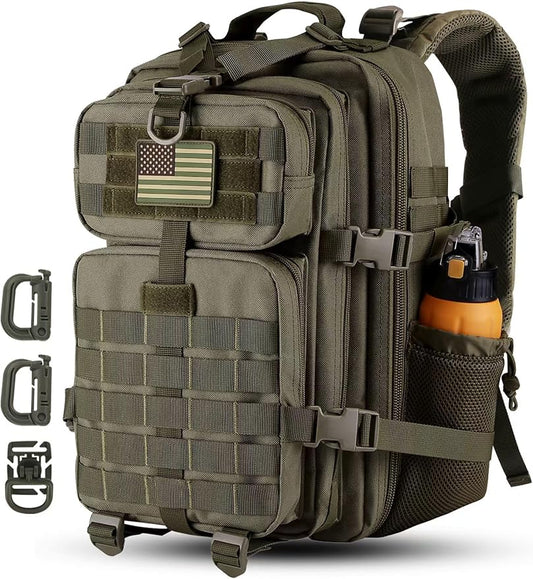 30L MOLLE Assault Pack, Tactical Backpack Military Army Camping Rucksack with Bottle Holder, 3-Day Pack, Olive Green