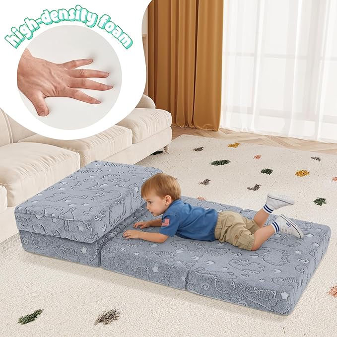 MeMoreCool Kids Folding Mattress, Trifold Foldable Floor Mattress for Kids, 63x26 Portable Floor Mat with Washable Cover and Carry Bag for Camping Sleepover Daycare, Grey Dinosaur