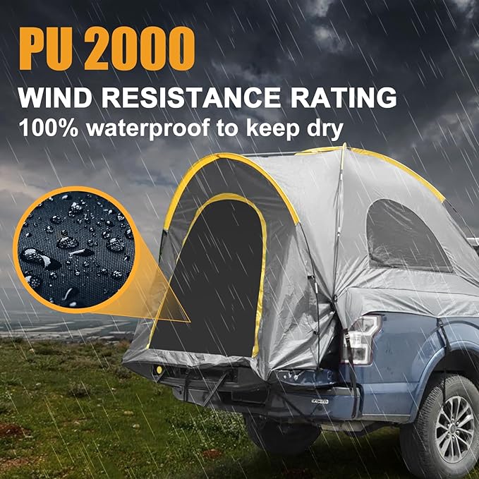 Inflatable Truck Bed Tent for Camping 5.5ft-8ft, PU 3000mm Waterproof Pickup Truck Tent with 4'' Thick TPU Air Beams, 2 Mins Fast Setup Portable Ground & Truck Tent for 2-3 Person