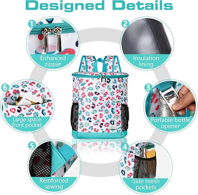Wolka Cooler Backpack 30 Cans,Portable Backpack Coolers Insulated Leak Proof,Waterproof Soft Sided Cooler Bag for Travel,Beach,Camping,Picnic,Lunch Backpack for Women (Water Elf)