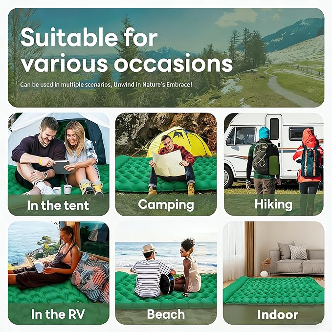 SNZ Camping Sleeping Pad, Ultralight Camping Mat with Pillow, Built-in Foot Pump Inflatable Sleeping Pads Compact for Backpacking, Tent, Travel, Outdoor Activities (Double)