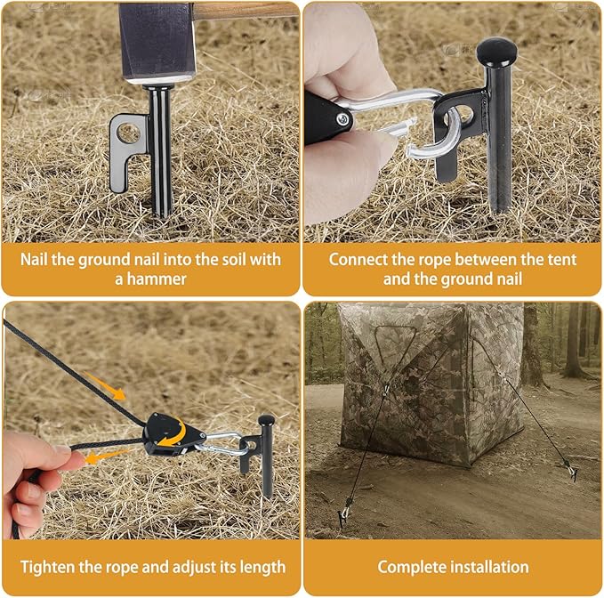 4 Pack Hunting Blind Stakes Kit Heavy Duty Metal Tent Tacks with Ratchet Tie Down Straps Ground Blind Stakes Anchor Kit for Hunt Trip Hunting Blinds Drilling Stakes for Deer Turkey Dove Bowhunter
