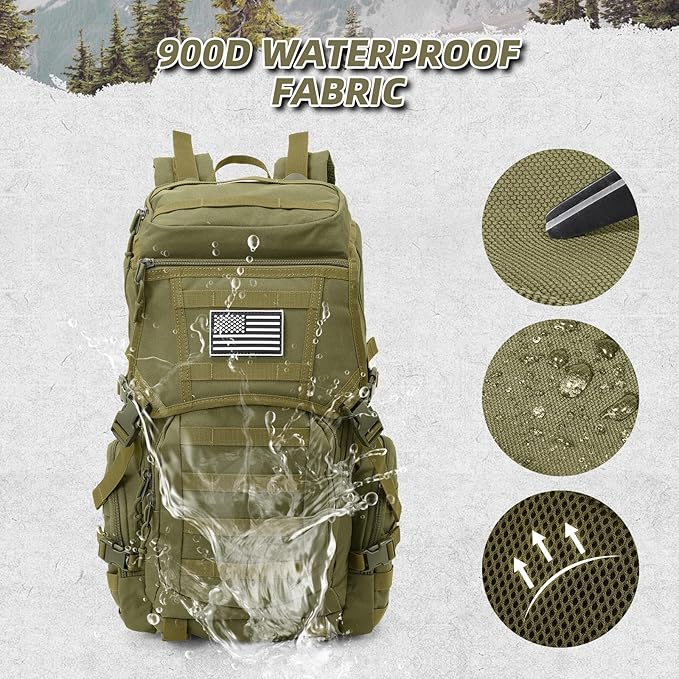 35L Military Tactical Backpack for Men, Water Resistant Assault Pack for Women, Army Green Molle Daypack 3 Day Bug Out Bag Rucksack for Trekking,Camping,Survival,EDC