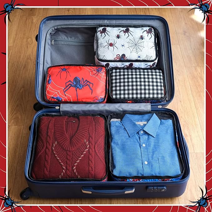 5 Pcs Spider Packing Cubes Set for Travel Spider Travel Bags Accessories Luggage Organizer for Adults Trips Holidays Hiking Camping Cruise