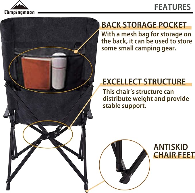 CAMPINGMOON Portable Camping Chair High Back Foldable Cotton Canvas Campfire Low Style Relaxing Coyote Brown F-1002C-CF