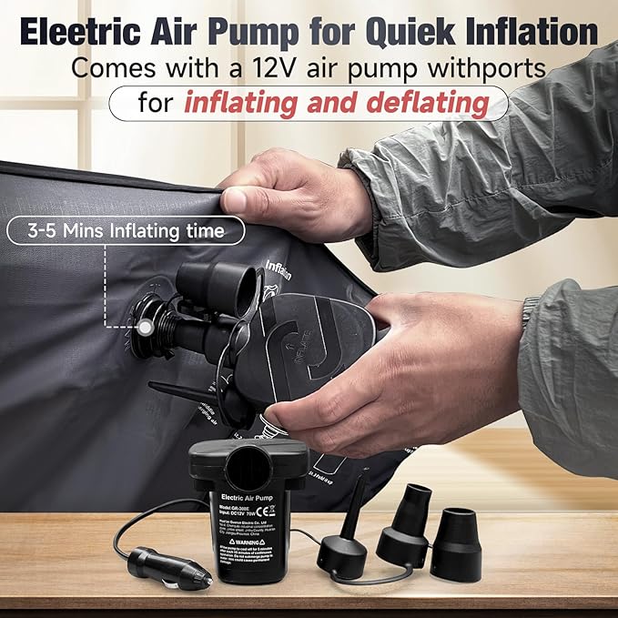 Back Seat Car Air Mattress: Inflatable SUV Car Camping Bed for Truck Van, Thickened Double-Sided Flocking Travel Car Sleeping Pad with Air Pump 2 Pillows