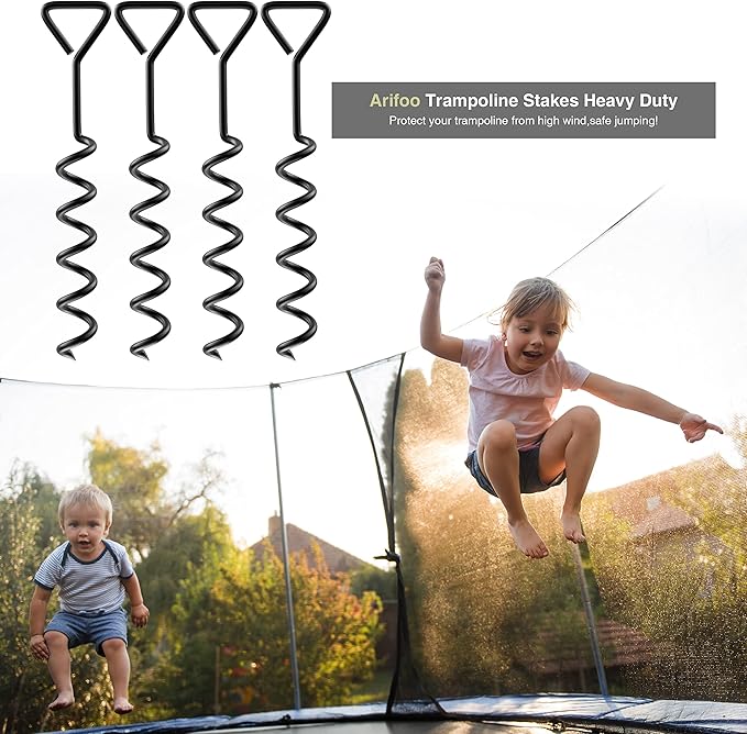 Trampoline Stakes Heavy Duty Strong and Galvanized Steel Corkscrew High Wind Anchor Kit for Trampoline Camping Tents Tie Down Anchors