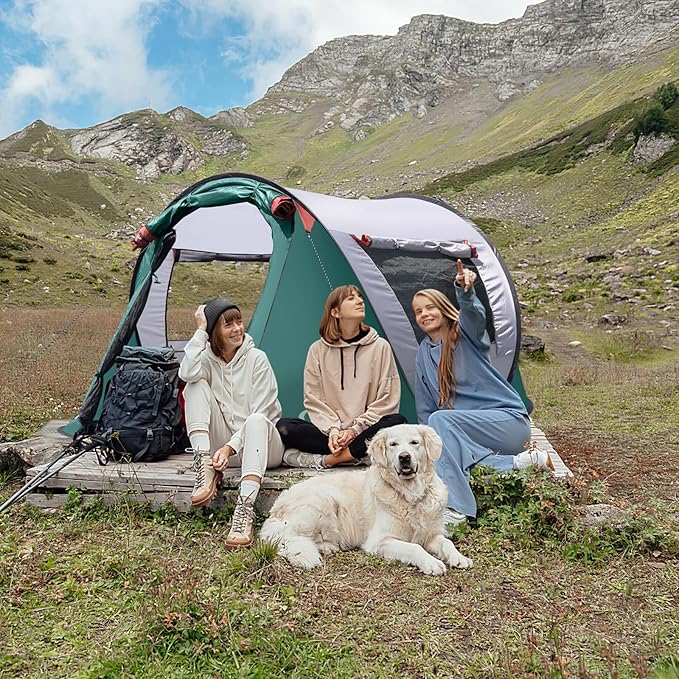 Pop-up Tent, 3 Person Camping Tent, Instant Portable Beach Tent, Easy Pop Up Shade Tents 2 Doors for Camping Hiking & Traveling with Carrying Bag
