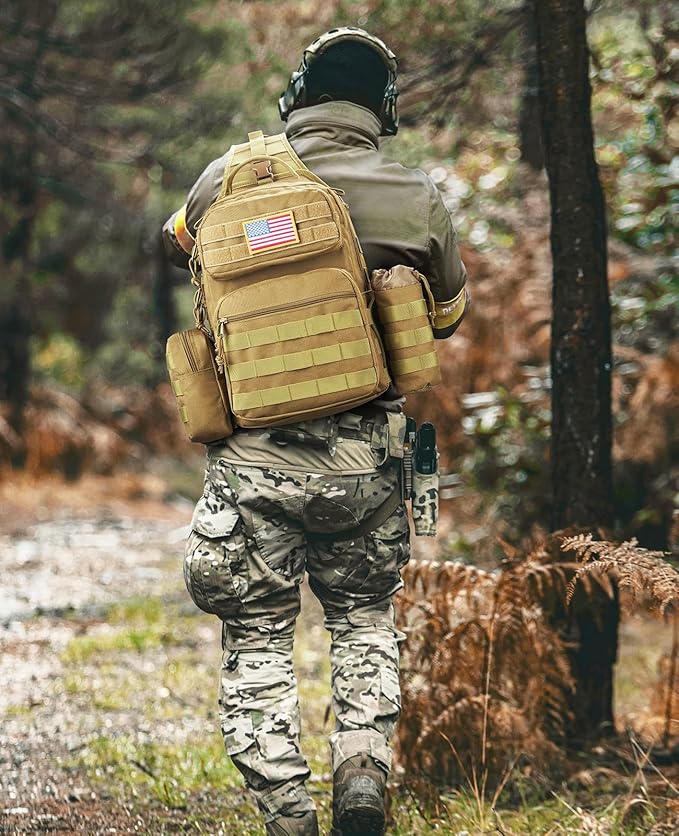 CVLIFE Tactical Sling Bag Backpack for Men Military Shoulder Sling Bag Molle Army Assault Detachable Tactical Bag with Bottle Holder Concealed Carry Daily Day Pack Work Bag for EDC Hiking, Khaki