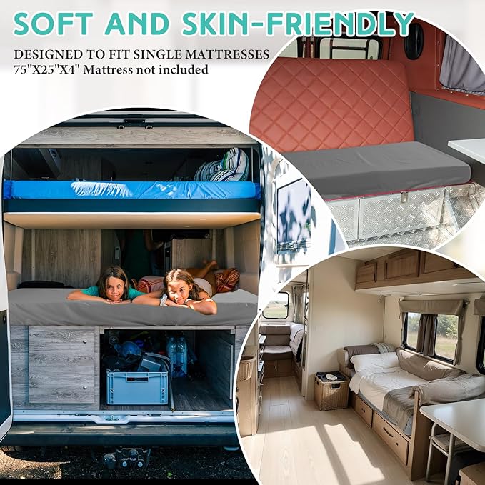 Breling Fitted Sheet (Sheet Only) Compatible with Milliard Trifold Mattress Folding Mattress Fitted Microfiber Bedclothes for Camp Bunk Rvs Bed(Dark Gray,2 Pcs,Full,6'')