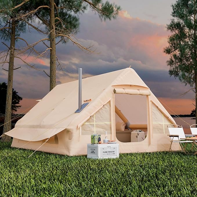 EROMMY 4/6/8/12 Person Inflatable Tent with Skylight, 4 Season Blow Up Tents with Hand Pump for Outdoor Camping & Hiking, Easy Set-up Windproof Sunproof Waterproof