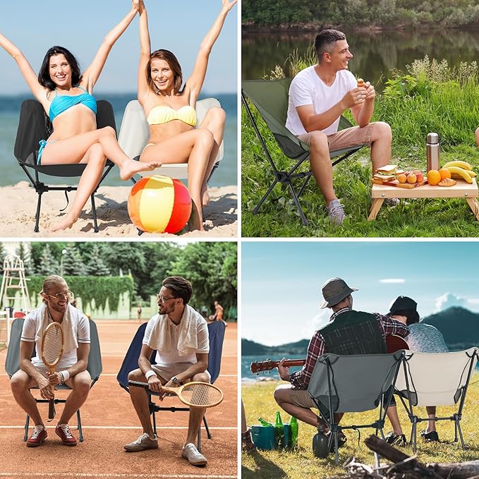 Folding Portable Camping Chair, Lightweight Foldable Outdoor Chair for Sports, Backpacking Beach Chair for Adults, Black