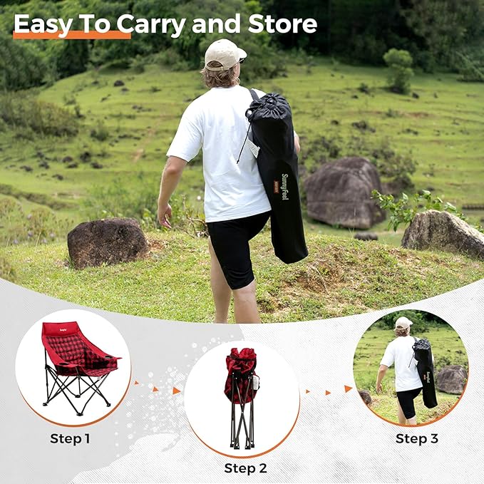 SUNNYFEEL 2 Pack Heavy Duty Camping Chairs for Adults Portable Oversized Folding Chair with Side Pockets & Cup Holde for Fishing,Trip,Picnic,Lawn,Concert Outdoor, Carry Bag Included