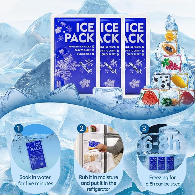 Dry Ice Packs for Shipping,Ice Packs for Lunch Boxes & Coolers,4.3x7.3in Long-Lasting Water Absorption Cold Packs,Food & Drinks Cooler Packs for Insulated Bags, Picnic, Travel,Camping