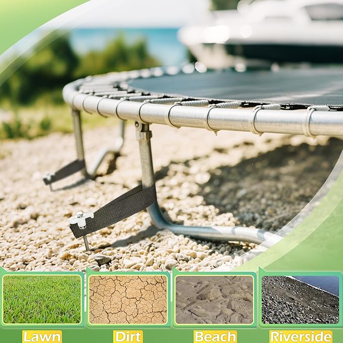 8 Pieces Trampoline Stakes Heavy-Duty: 10 Inch Metal Stake Safety Ground Anchor - for Trampoline/Camping Tent/Canopies/Carports/Sheds/Swing Sets