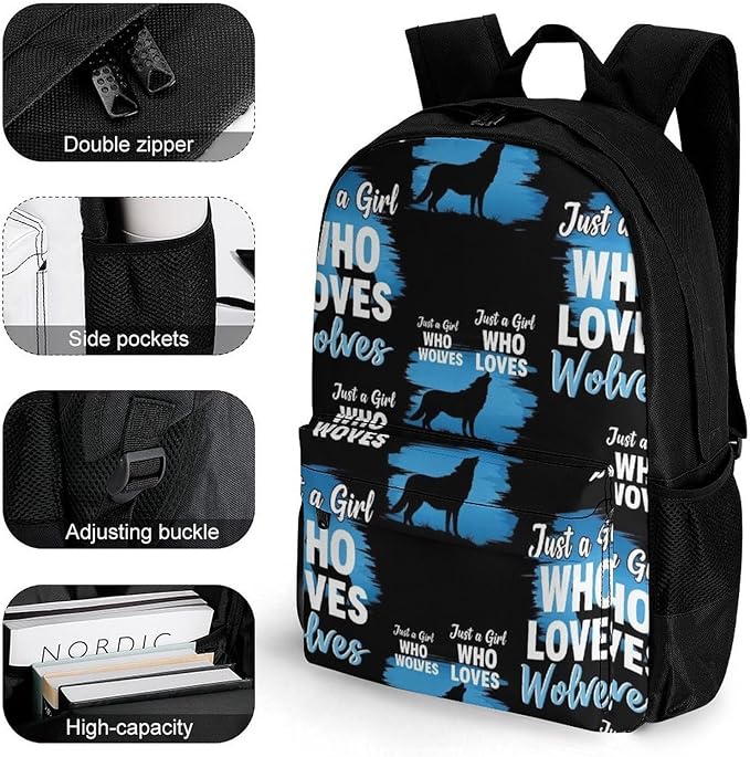 Convenient Anti-Theft Dual Shoulder Bag for Biking and Hiking Adventures, Cool Wolf, Travel Hiking Daypack