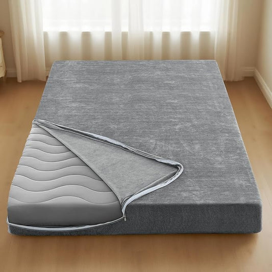 H.VERSAILTEX Twin Size Armless Futon Mattress Covers for Traditional Japanese Futon Mattress Soft Mixed-Color Chenille Couch Slipcovers Floor Mats Sofa Protector Zippered Sleeper Sofa Cover,Grey