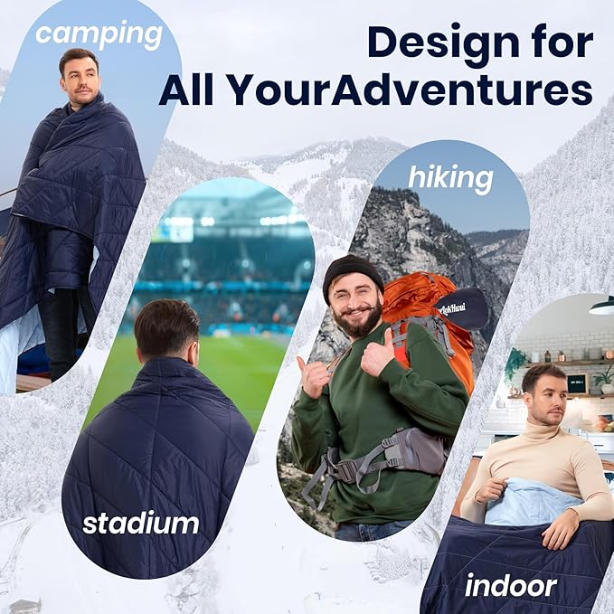 Outdoor Puffy Blanket, Reversible Warm Camping Blanket, Water-Resistant, Packable, Lightweight, Camping Quilt, for Stadium, Backpacking, Hammock, Picnic. 79"x55". Royal Blue