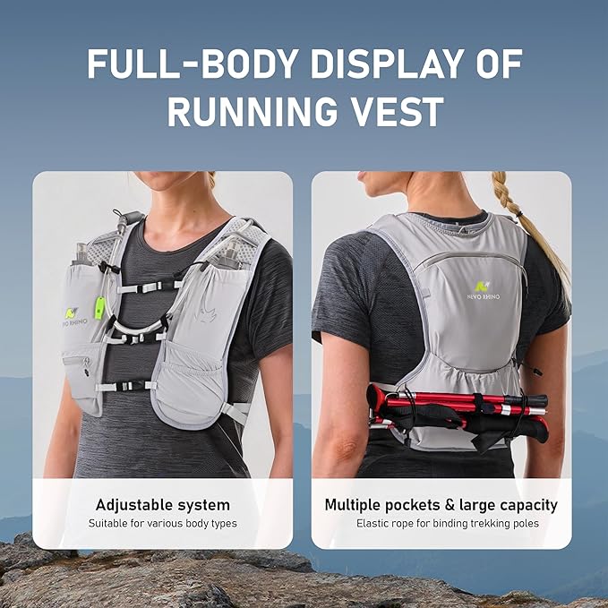 N NEVO RHINO Small Running Vest for Women Men, Lightweight Hydration Vest with Water Bladder 1.5 Liter, Hydration Backpack for Trial Hiking Cycling Jogging
