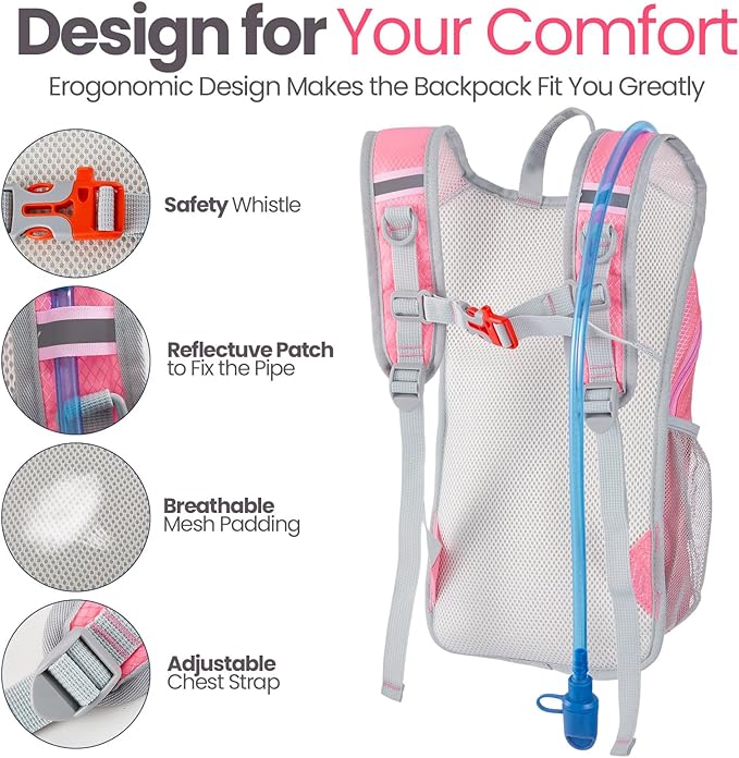 2 Pcs Kids Hydration Backpack with 1.5L Water Bladder Lightweight Kids Hiking Backpack Water Rucksack for Boys Girls Climbing Running