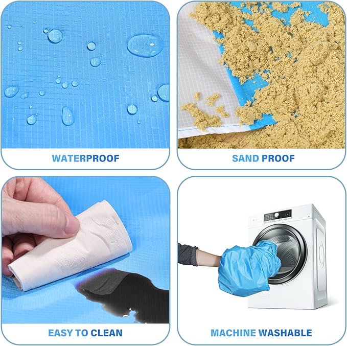 BYDOLL Beach Blanket Waterproof Sandproof Large 78''×81''/10'×9' Sand Free Oversized Sandless Picnic Mat Water Proof Packable Lightweight Blanket for Beach Camping Hiking Travel