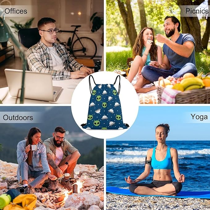 Beam Bag Large Capacity Drawstring Backpack for Volleyball Baseball Sports Workout Gear Travel Men Women, Alien And Ufo Head Bags