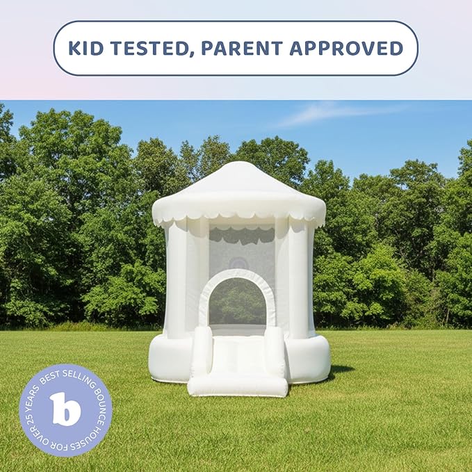 Bounceland Mini Play Tent Creamsicle Bounce House, 7.7 ft L x 5.6 ft W x 7.4 ft H, Neutral Bounce House w/Slide, UL Blower Included, Trendy Bouncer for Kids, Indoor & Outdoor Use, Best Gift for Kids