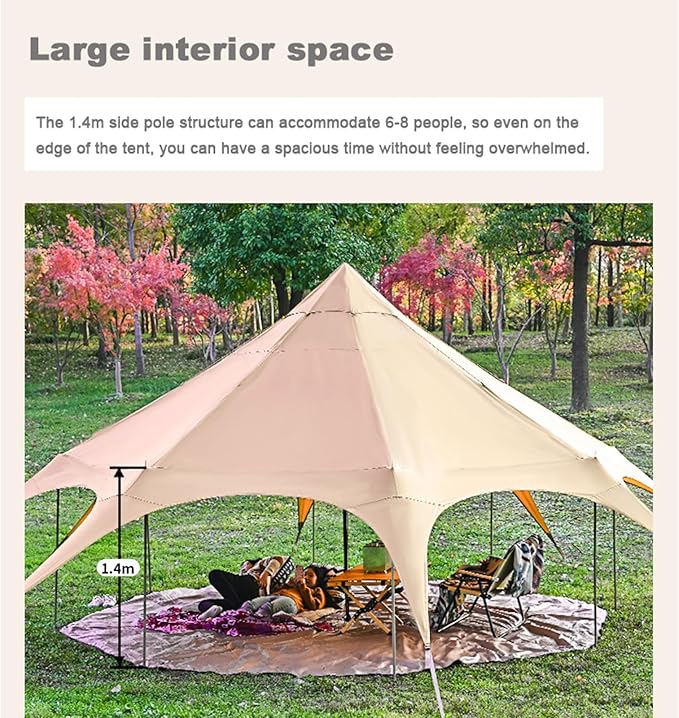 4 Season Canvas Bell Tent, 900D Oxford Yurt House, UPF50+, Family Camping Tent, 8 Person, Glamping, Festivals, Park Activities