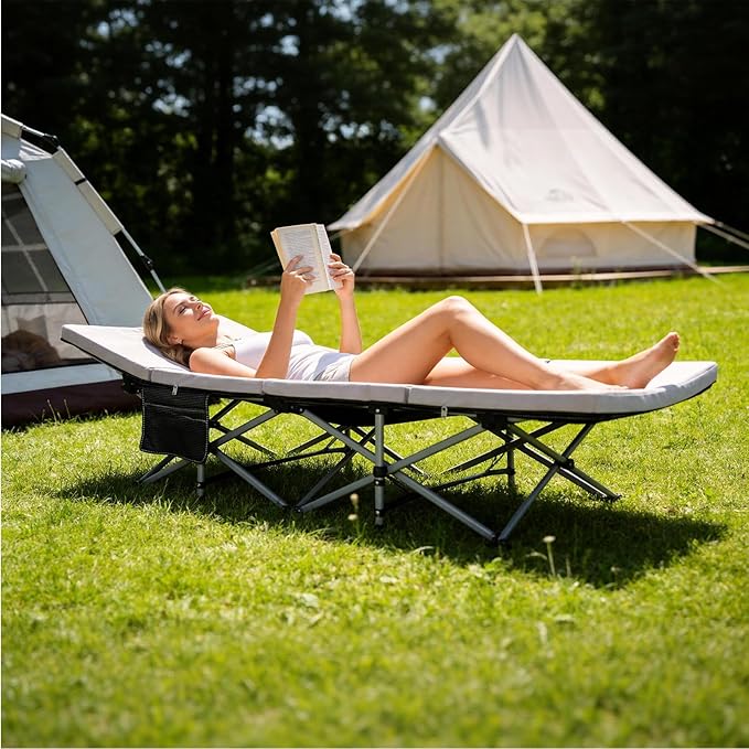 Slsy Camping Cot with 2" Memory Foam Mattress, Upgraded Padded Folding Cot Bed with Carry Bag, Portable Sleeping Cot for Camping, Travel, Beach & Hiking
