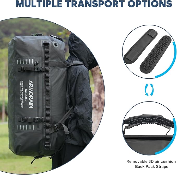 120-140L large Capacity Airtight Waterproof Travel Dry Bag,Equipped with Durable Inflatable Shoulder Straps and Handles Suitable for Diving Equipment Motorcycles Rowing Kayaking Camping