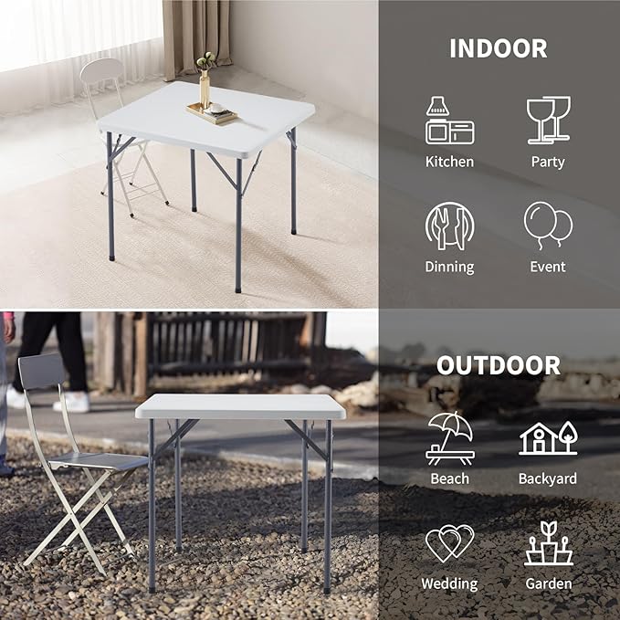 BOOSDEN 32 Inch Square Folding Table, Lightweight Folding Card Table, Indoor Outdoor Portable Utility Foldable Tables, Collapsible Legs Plastic Table for Puzzles Game Crafting Camping Picnic Party