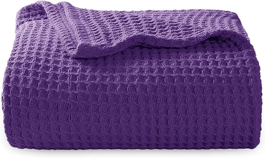 Bedsure Gentlesoft 100% Cotton Blanket Twin XL Size for College Dorm - Breathable and Soft, Waffle Weave Twin Blanket for Summer, Dorm Room Essentials, Purple, 66x90 inches