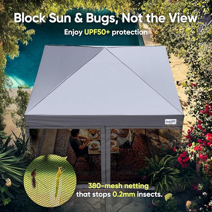 Quictent 10'x10’ Pop up Screened Canopy Tent with Mosquito Netting, Portable Easy up Outdoor Screen House Shelter for Patio, Camping and Picnic, Includes Wheeled Carry Bag