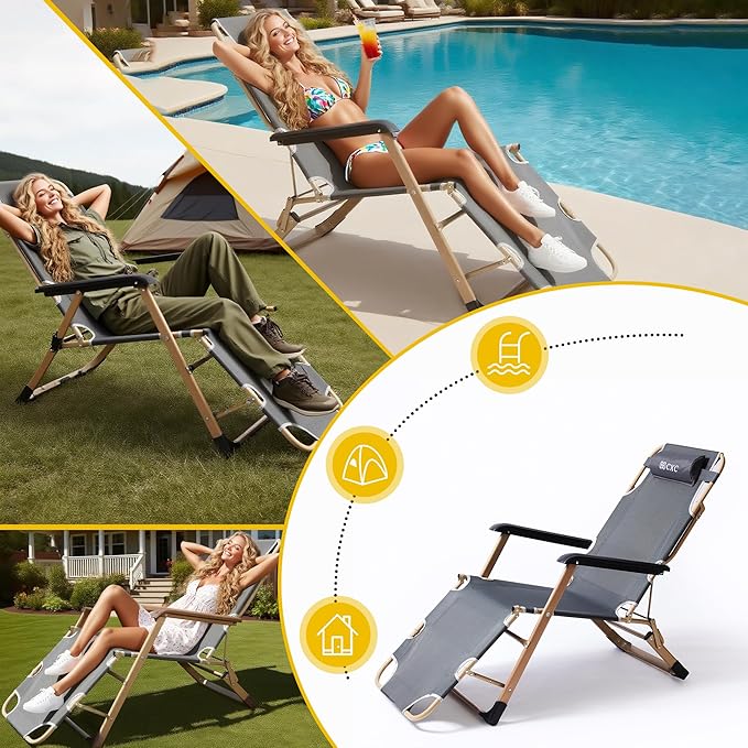 CXC Adjustable Zero Gravity Patio & Comfortable Folding Chair with Foot Rest & Adjustable Back Angle, Ideal for Office Naps, Fishing, Patio 250lbs Capacity